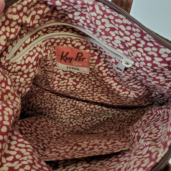 FOSSIL KEY-PER Floral Retro Coated Canvas 10''X10''  Crossbody Purse Bag. - Picture 8 of 11